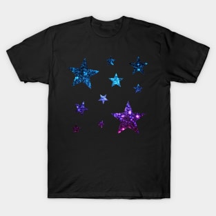 Teal Purple Ombre Faux Glitter Stars T-Shirt